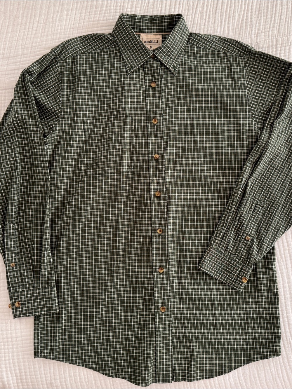 L.L. Bean Men's Dark Green Plaid Button-Down Shirt LS Medium